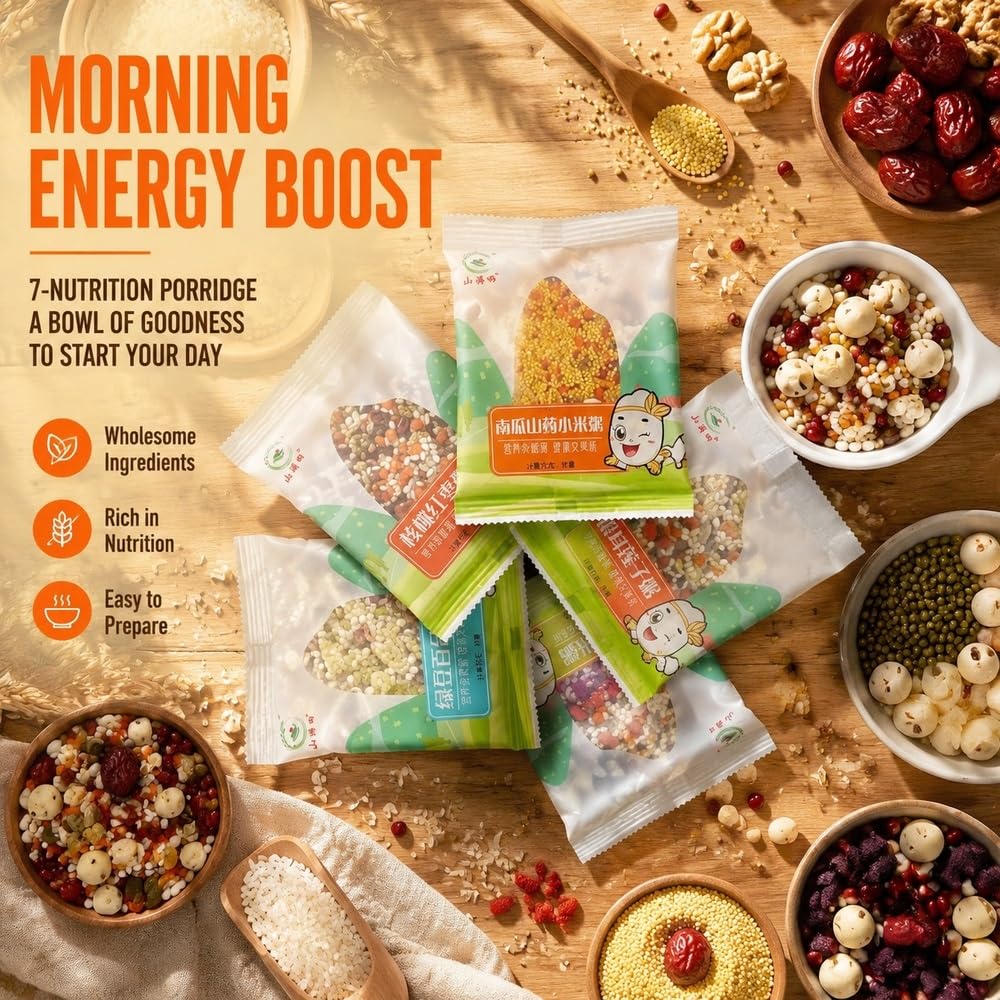 7 confezioni di mix di congee multicereali, 120 g for busta di porridge di cereali integrali assortiti for la colazione