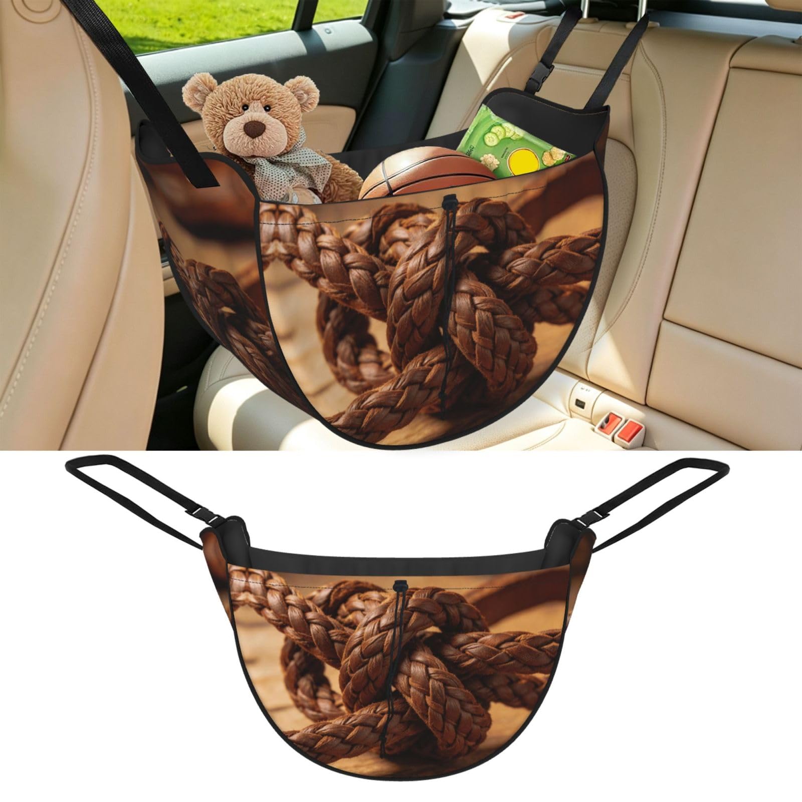 Cntdbu Black Cowboy Rope Knot Car Seat Organizer-Backseat Storage Bag For Travel