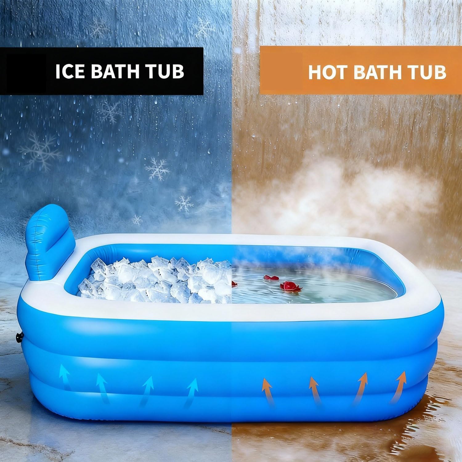 Doppelte aufblasbare Badewanne für 2 Erwachsene – robuste 3-lagige PVC-aufblasbare Badewanne mit elektrischer Luftpumpe, freistehend, faltbar, Whirlpool-Badewanne für drinnen und draußen, inklusive