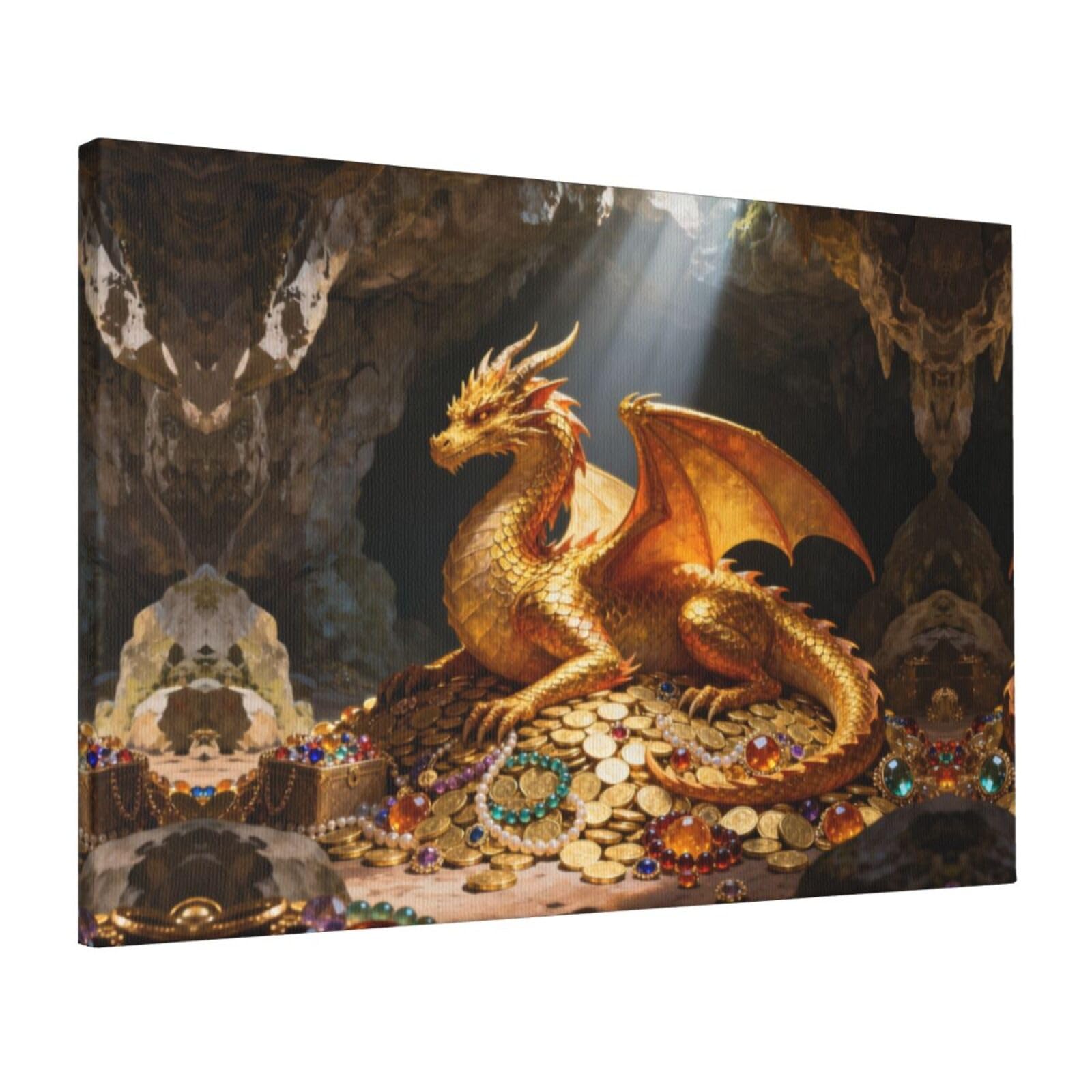 CNTDBU Golden Dragon Pattern Canvas Wall Art 16x24 Inch-Large Modern Painting Print for Living Room, Framed Ready to Hang Artwork for Bedroom