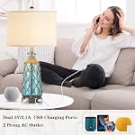 Ruzectt Coastal Glass Table Lamps, 3-Way Dimmable Touch Control Bedside Lamps with 2 USB Ports and AC Outlet, Teal Nautical Nightstand Lamps for Bedroom Living Room (LED Bulbs Included)