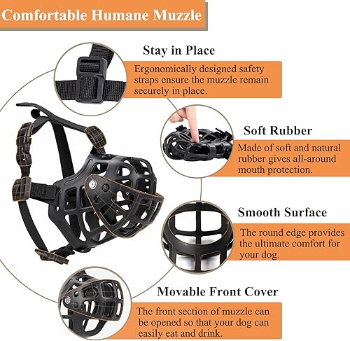 Miniatura 2 de BARKLESS Bozal para perro, bozal de cesta con cubierta móvil, bozal de jaula suave que evita morder, masticar, carrobar y lamer, ideal para perros