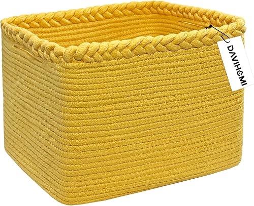 Cesta rectangular de cuerda de algodón tejida para almacenamiento, cestas de regalo para asas, cestas de almacenamiento de tela para organizar, 13.5