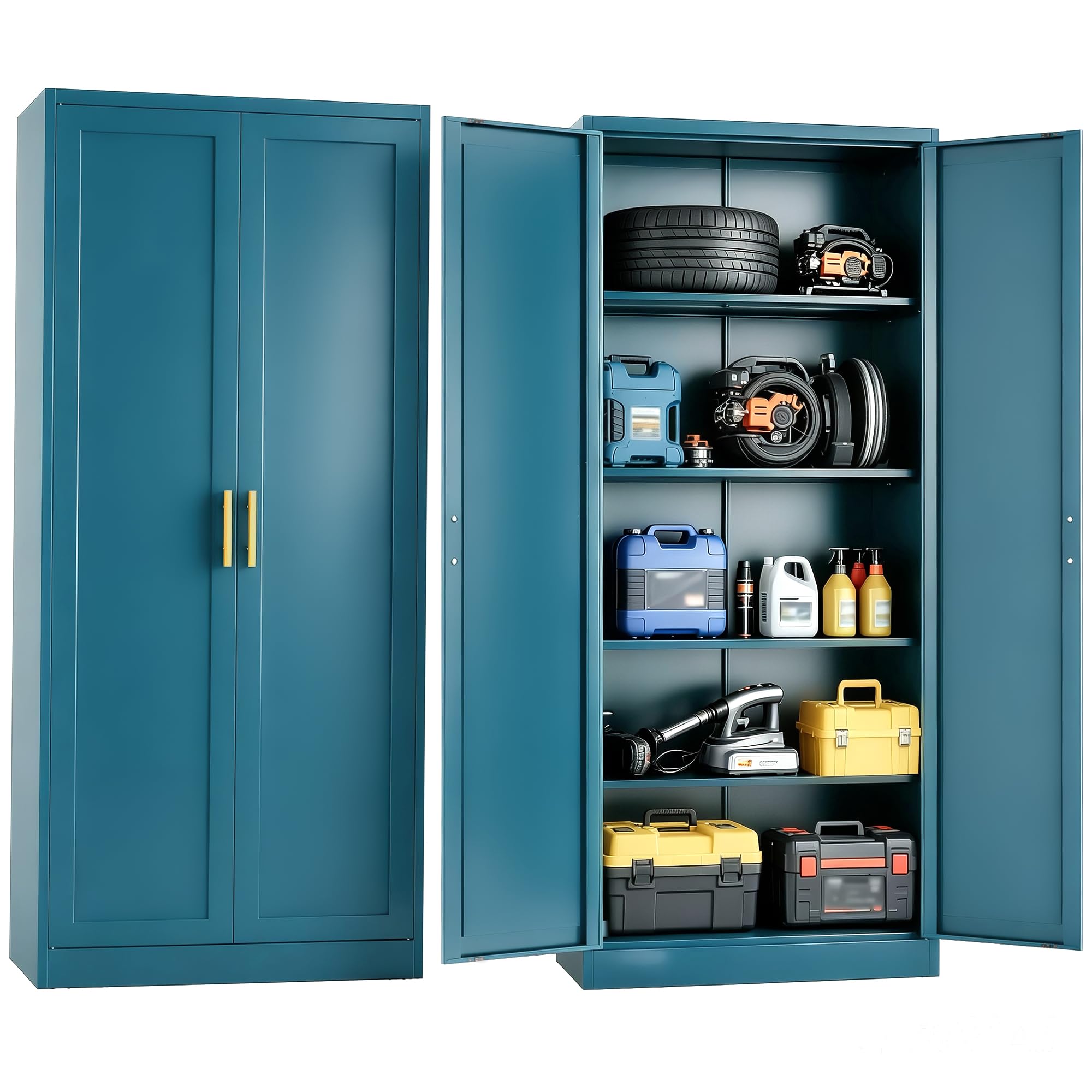 71" Metal Garage Storage Cabinet with 2 Doors, 4 Adjustable Shelves