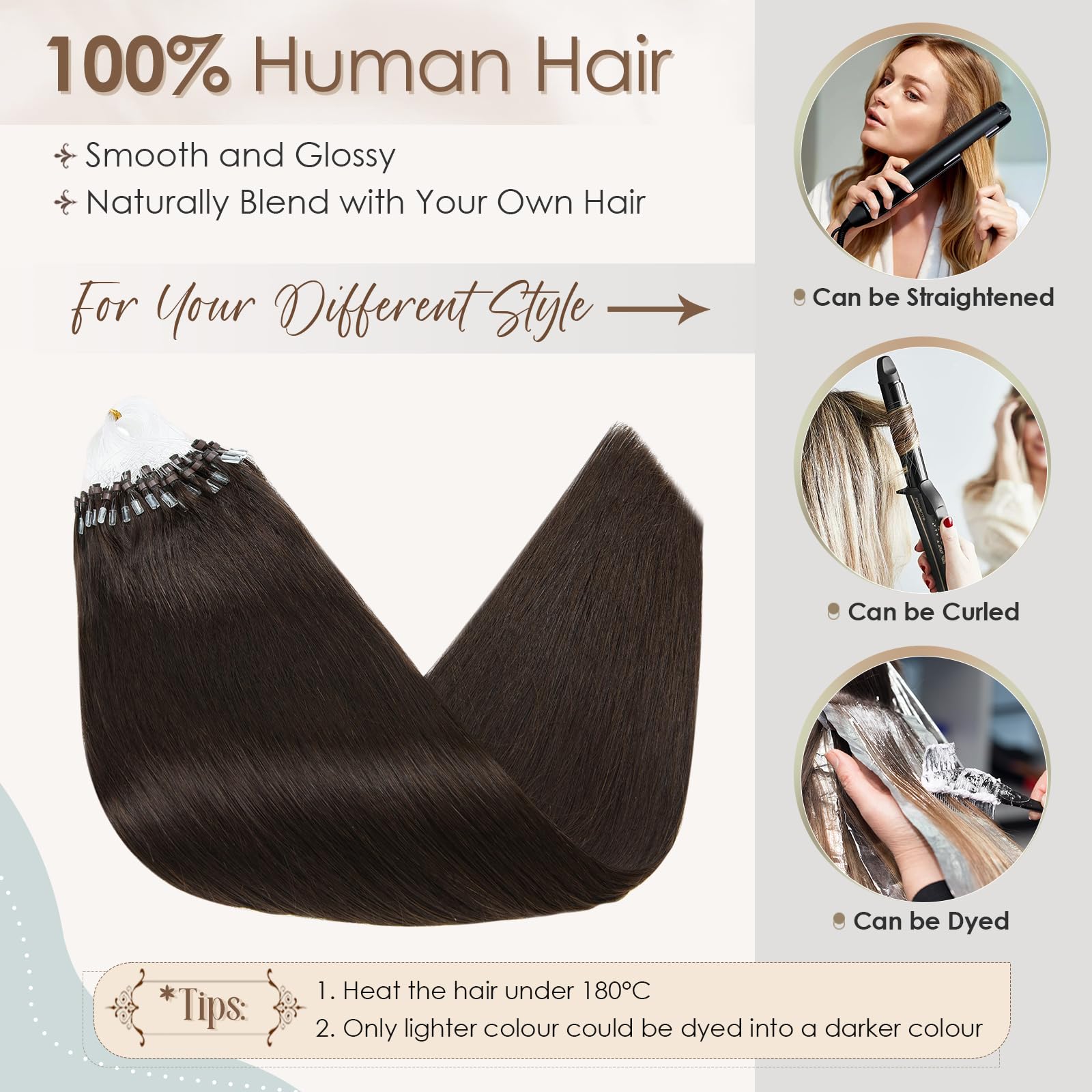 Elailite Micro Loop Hair Extensions Real Human Hair 1g 50 Strands - Image 4