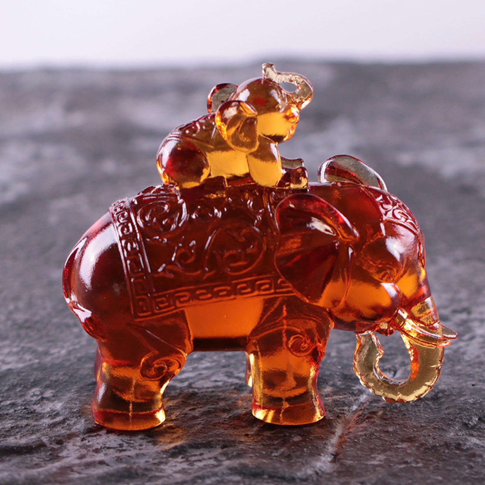Elefante in cristallo di vetro, portafortuna, elefante, decorazione, mobili, artigianato, casa di buon auspicio, regalo per trasloco della casa, elefante con retro singolo in ambra