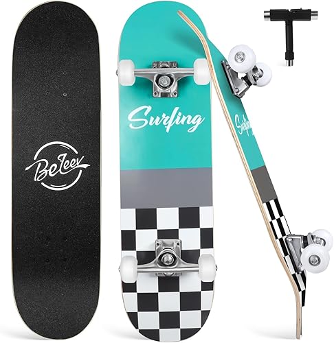 BELEEV Patinetas para principiantes, 31 x 8 pulgadas, patineta completa para niños, adolescentes y adultos, 7 capas de arce canadiense doble patada