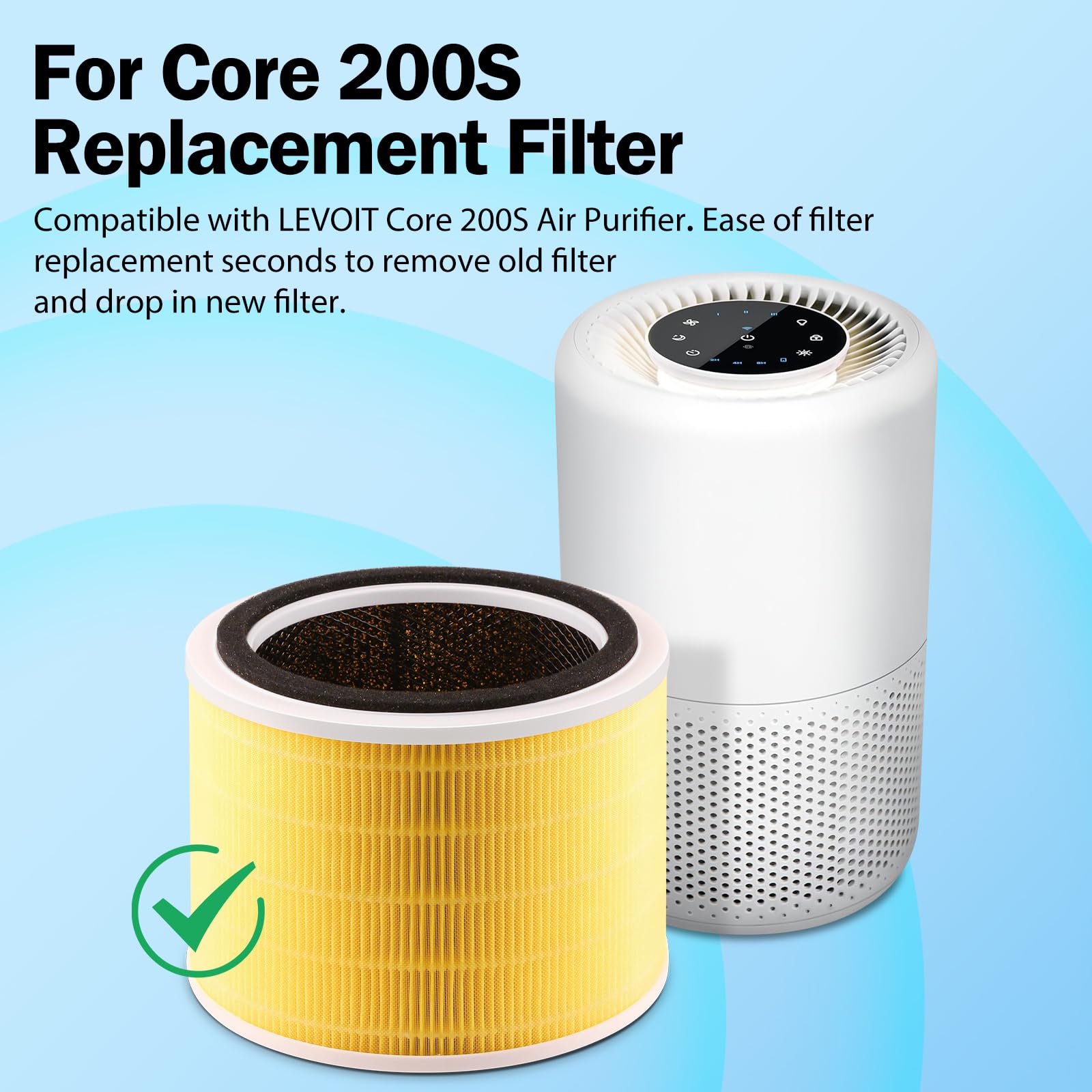 Confezione da 2 filtri Core 200S compatibili con purificatore d'aria LEVOIT Core 200S, sistema di filtraggio 3 in 1 di H13 True HEPA e prefiltro a carbone attivo (filtro per la cura degli animali