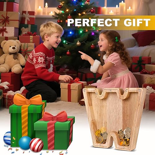 Miniatura 68 de Alcancía de madera con letras de madera, alcancía para niños y niñas, grande, 26 letras del alfabeto, banco de dinero personalizado con nombre