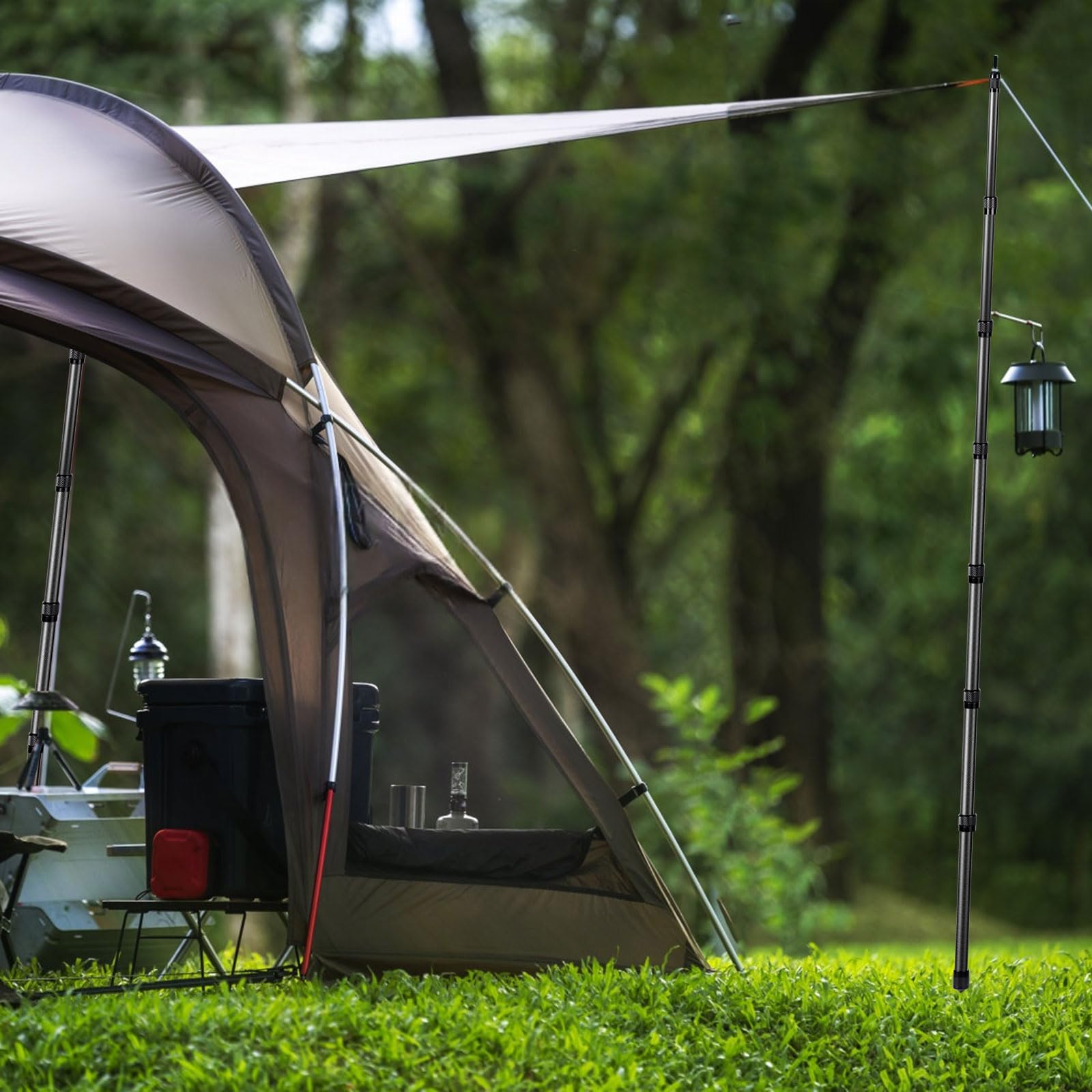 LALAGO Lot de 2 Poteaux de Tente Télescopiques en Fibre de Carbone - 2,7m Réglables Poteaux de Bâche, Mât de Bâche Télescopique Légers et Solides, pour Le Camping Tente, Taps ou Voile d'ombrage