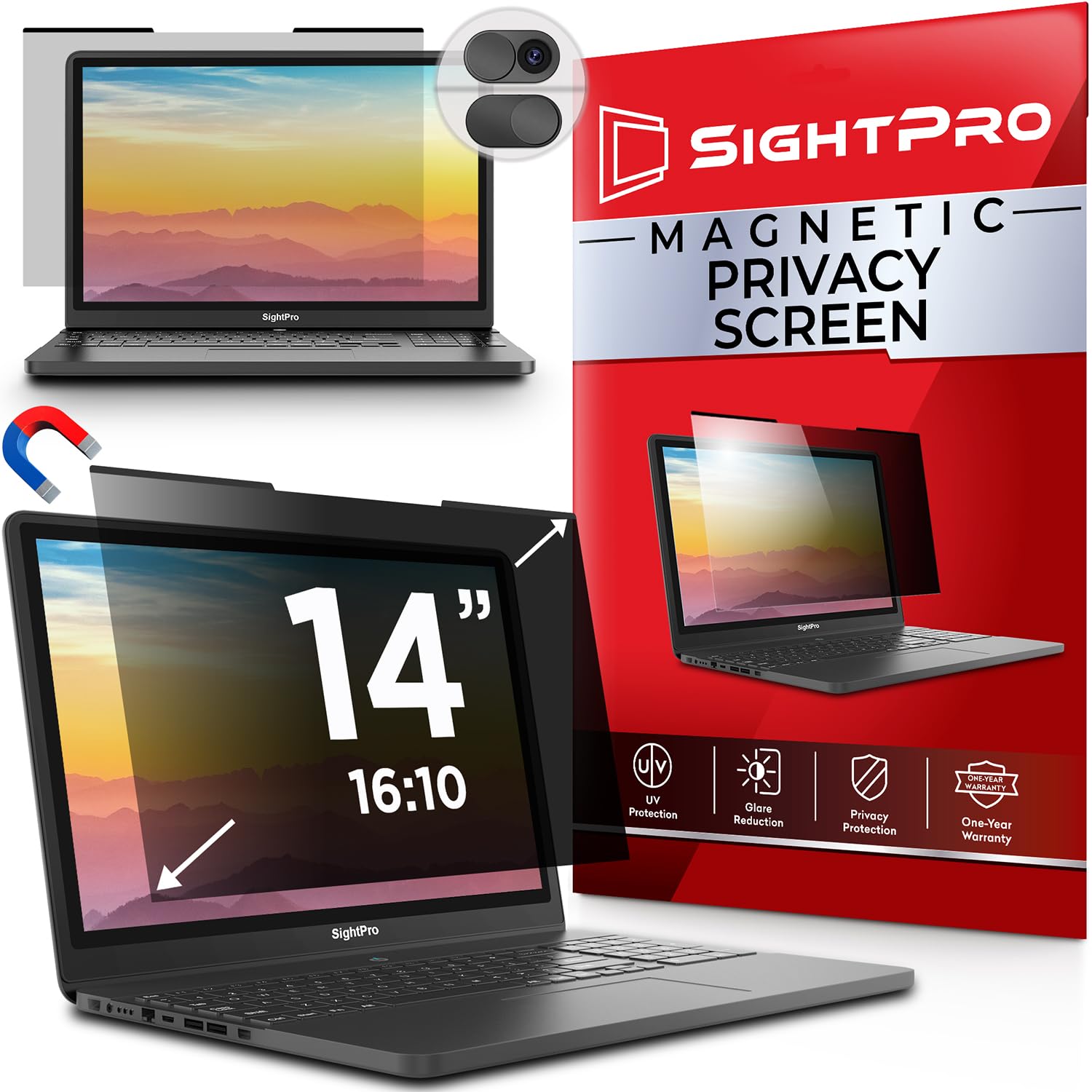 Magnetic Laptop Privacy Screen 14 Inch 16:10 - Removable Computer Privacy Filter Shield and Protector
