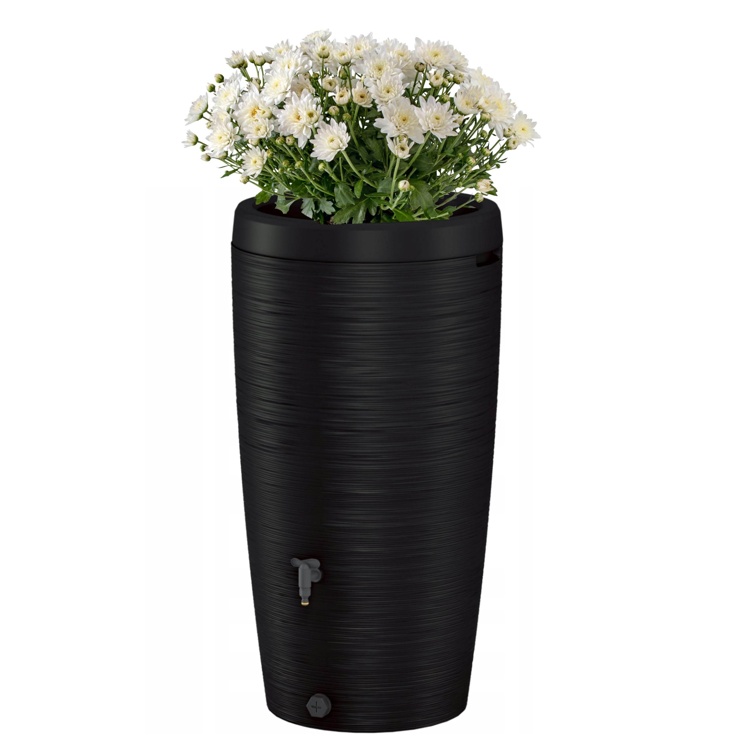 B2c Black Rainwater Tank Water Butt Plastic Rain Collector Container 240L + Connection Kit With Flower Insert Garden Irrigation Cistern Barrel Tap + Connectors (Black)
