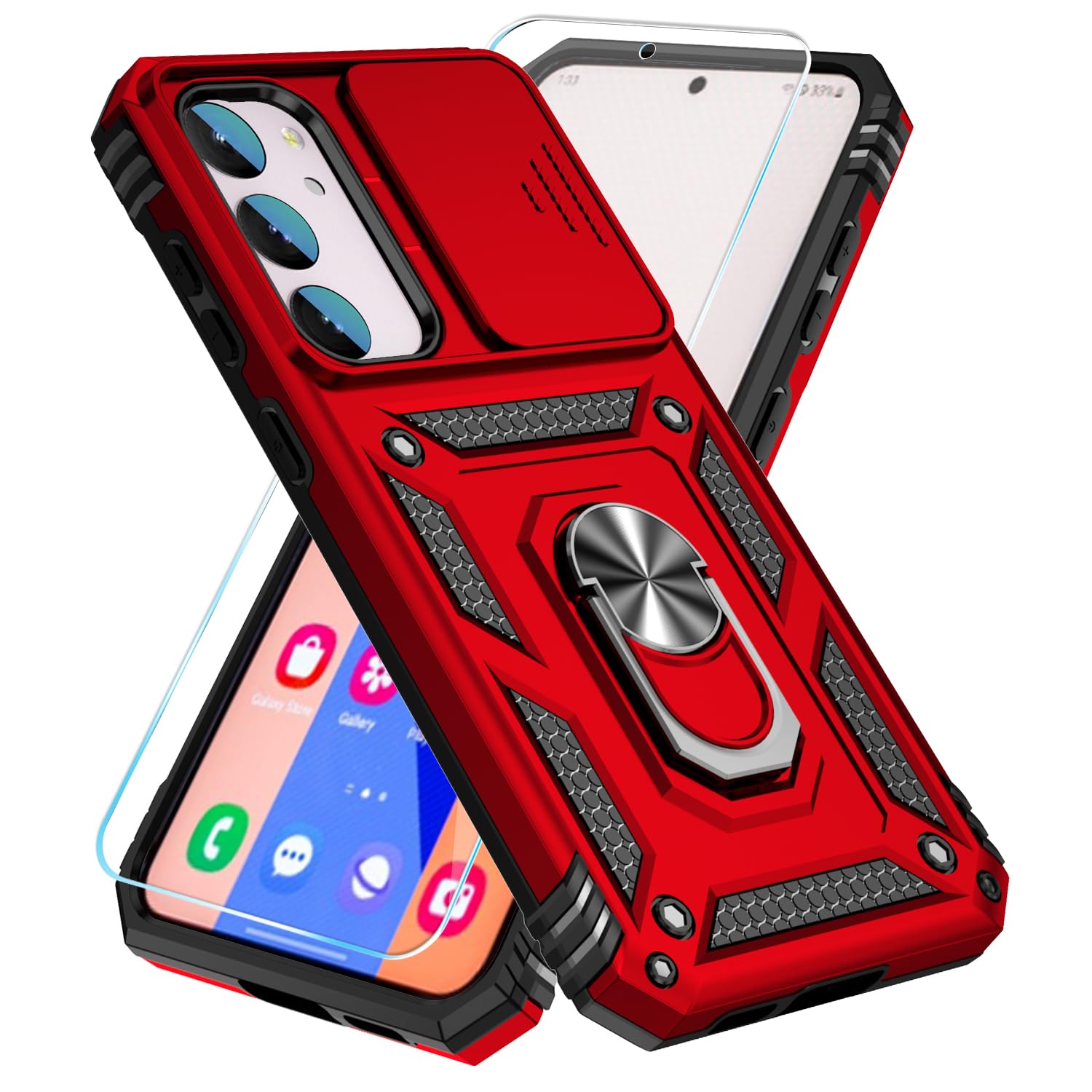 SunStory for Samsung Galaxy S23 FE Case with Slide Camera Cover,Red