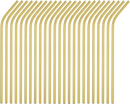 Stainless Steel Straws - 50 Pack Reusable Drinking Straws 10.5" Bent Curved Gold Color for 20 24 30 OZ Yeti Rtic Tumblers Wholesale Gold, 50 piece - 10.5 inch - All Bent