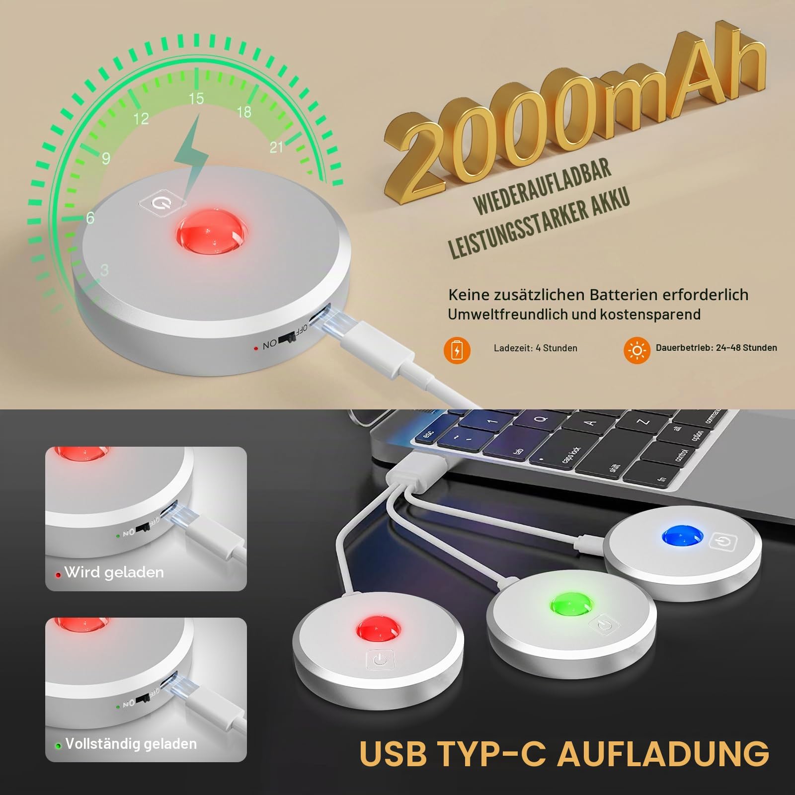 RGB LED Vitrinenbeleuchtung Kabellos mit Fernbedienung, Silber, 5 Stück