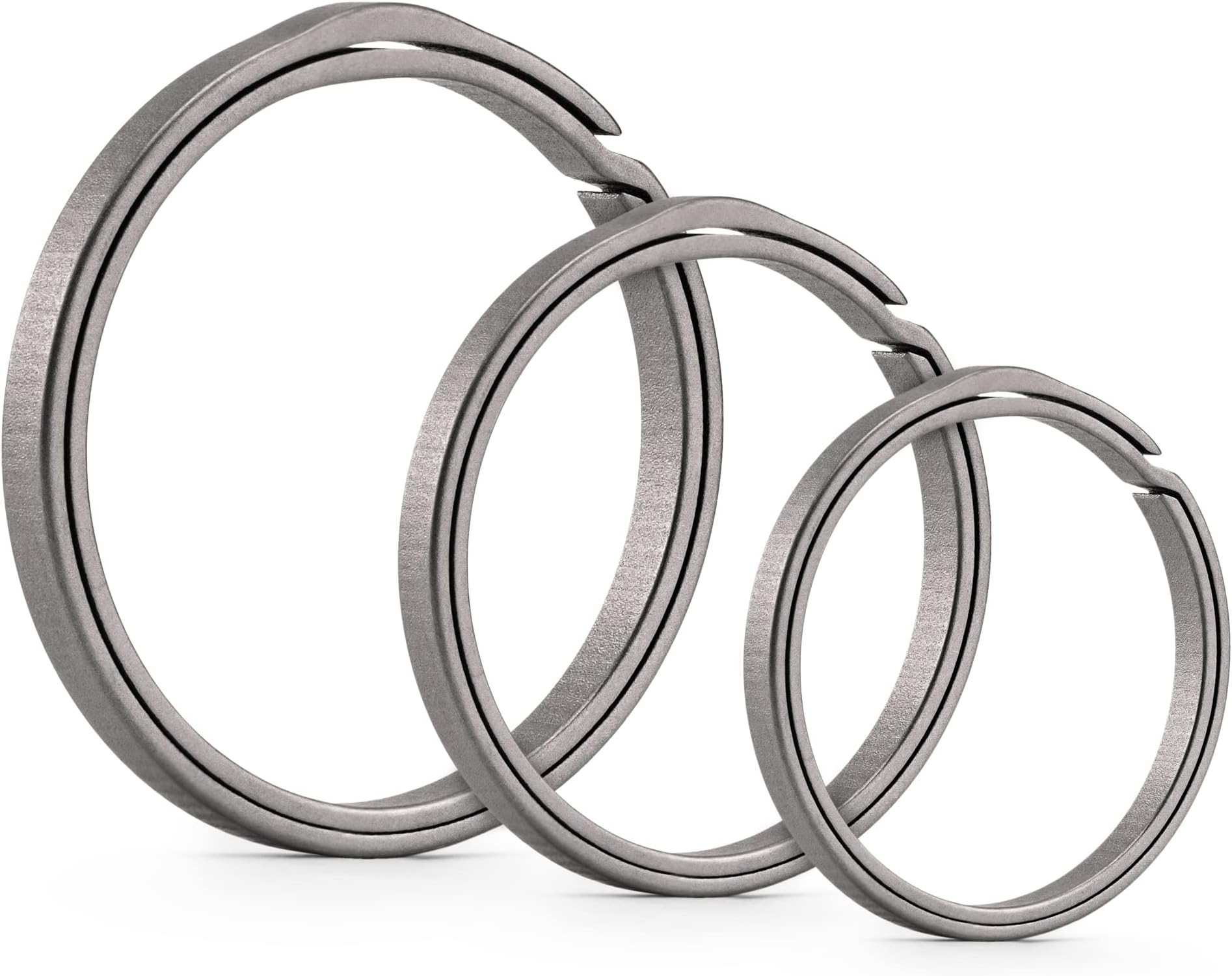 KeyUnity Titanium Flat Key Rings, 33/25/17.5mm Side Pushing Split Ring for Key Carabiner Flashlight Knife Dog ID Collar Tag