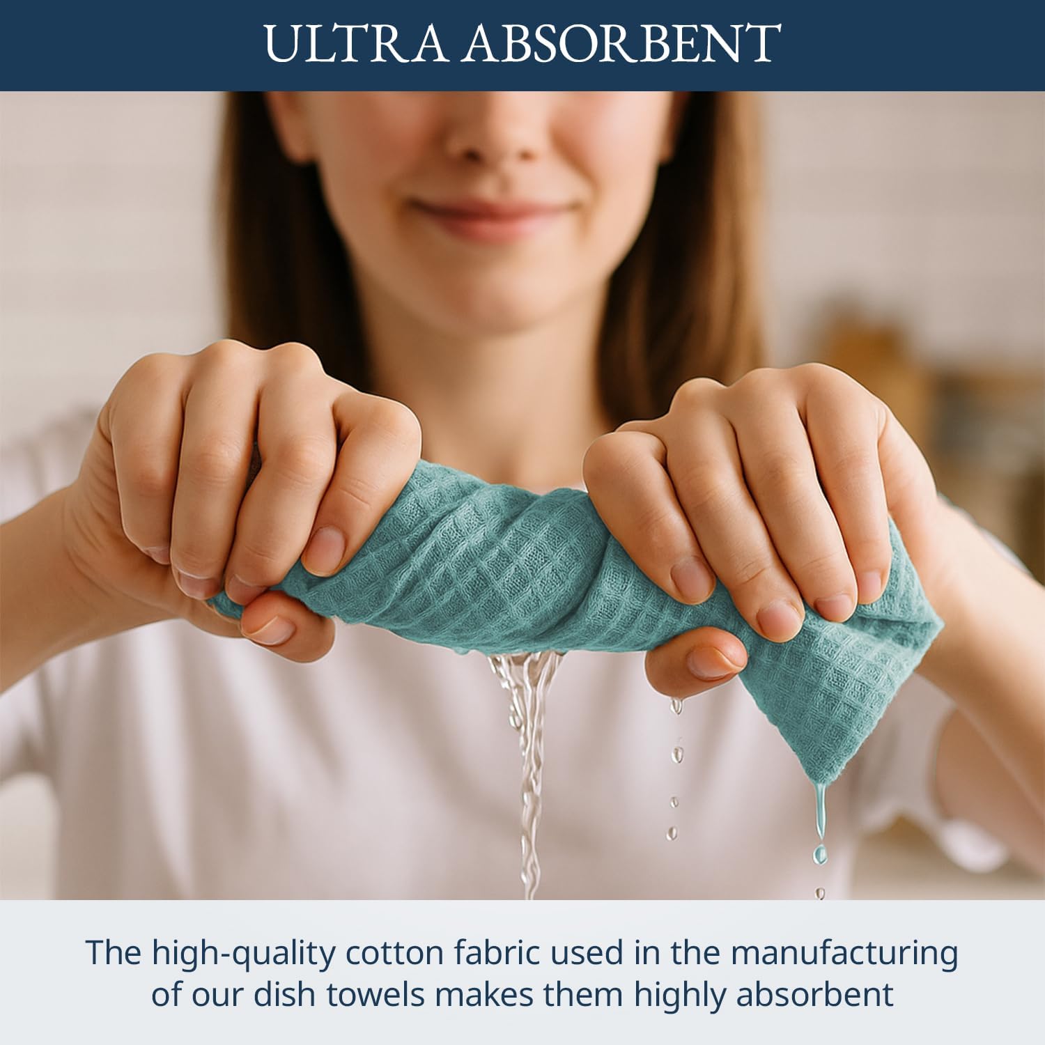 LANE LINEN Cotton Kitchen Towels and Dish Cloths Set, 6-Pack – Absorbent, Quick-Drying Dish Towel, 18" x 28", Soft, Premium Hand and Tea Towels - Aqua