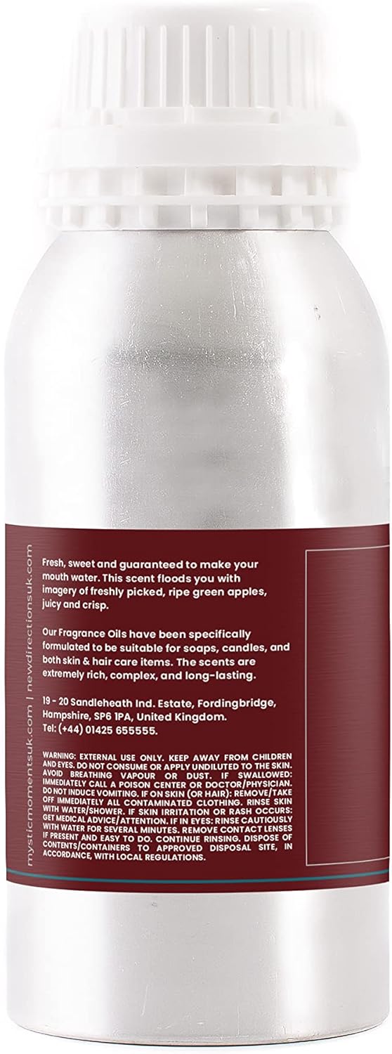 Mystic Moments | Green Apple Fragrance Oil - 1Kg - Perfect for Soaps, Candles, Bath Bombs, Oil Burners, Diffusers and Skin & Hair Care Items