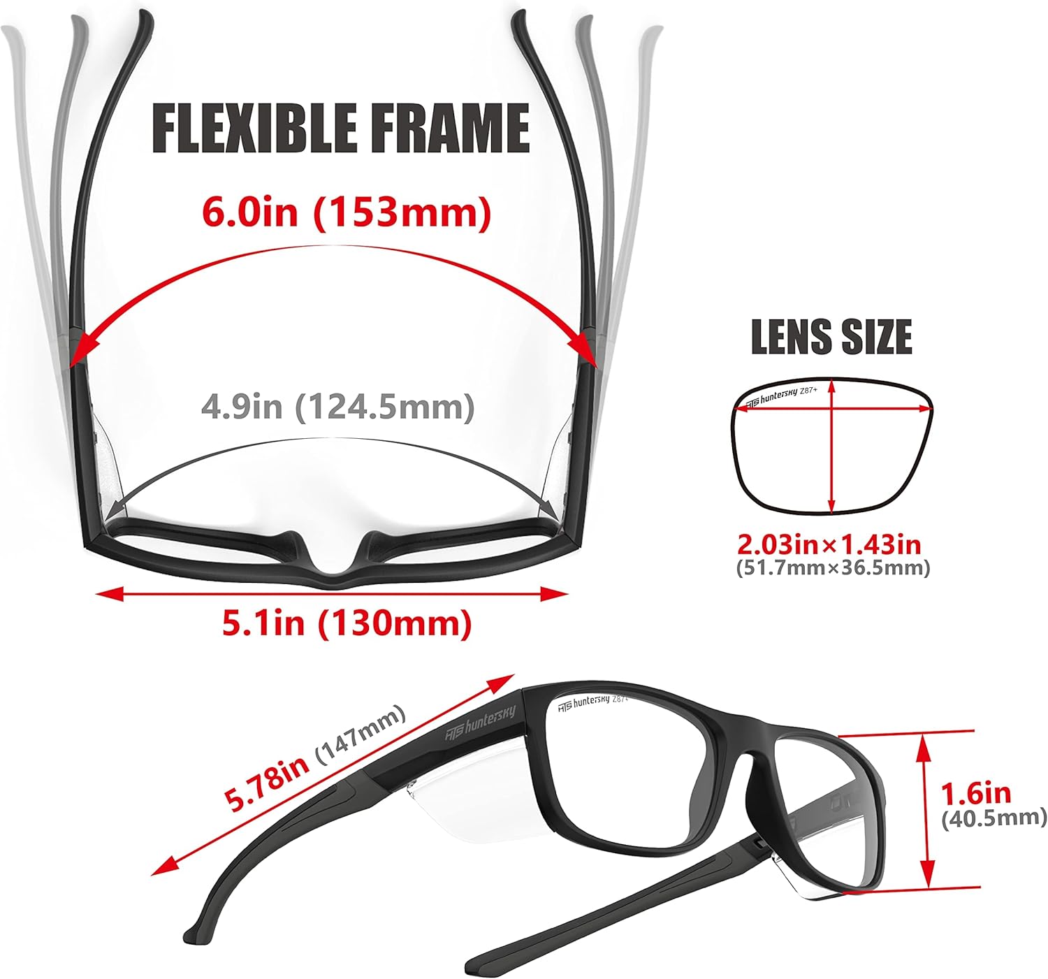 HTS HUNTERSKY TR90NZZ Safety Glasses with Side Shield Small Size Women Men ANSI Z87 Anti Fog Scratch Resistant Lab Pickleball