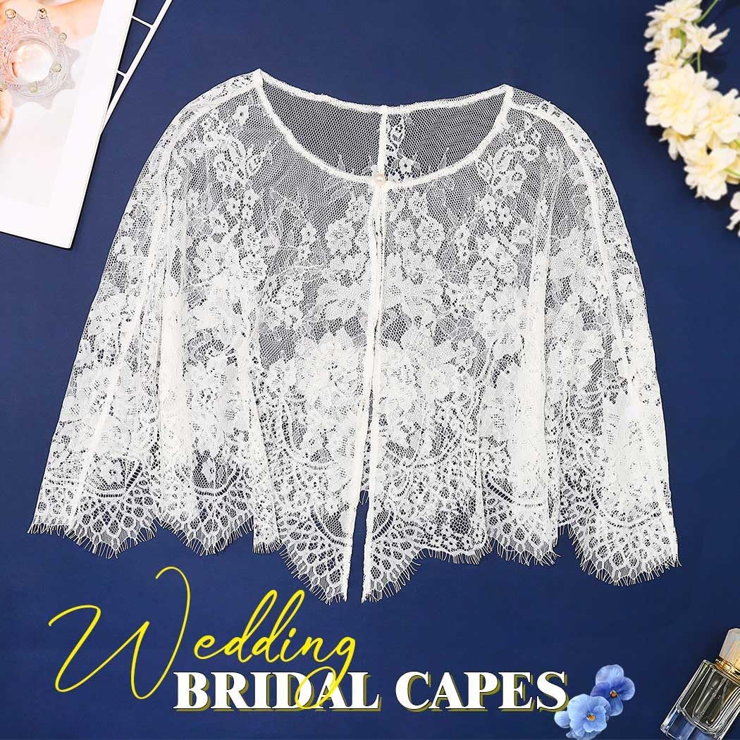 JAKAWIN Lace Shawl Wrap White Flower Capelet Bridal Cape for Women - Image 2