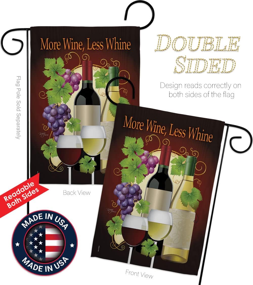 Breeze Decor G167022, Less Whine Happy Hour & Drinks Everyday Wine Impressions Decorative Vertical Garden Flag, 13" x 18.5", Printed in USA
