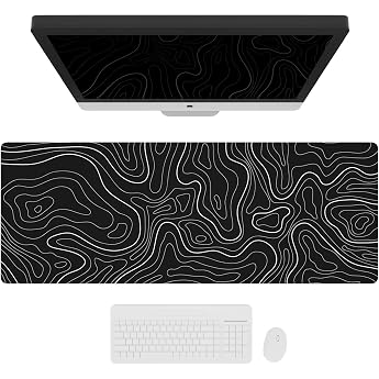 Ovenbird Large Gaming Mouse Pad with Stitched Edges Topographic Maps XL Mouse Pad with Non-Slip Base Cool Desk Pad for Keyboard and Mouse 90 x 40 cm Black