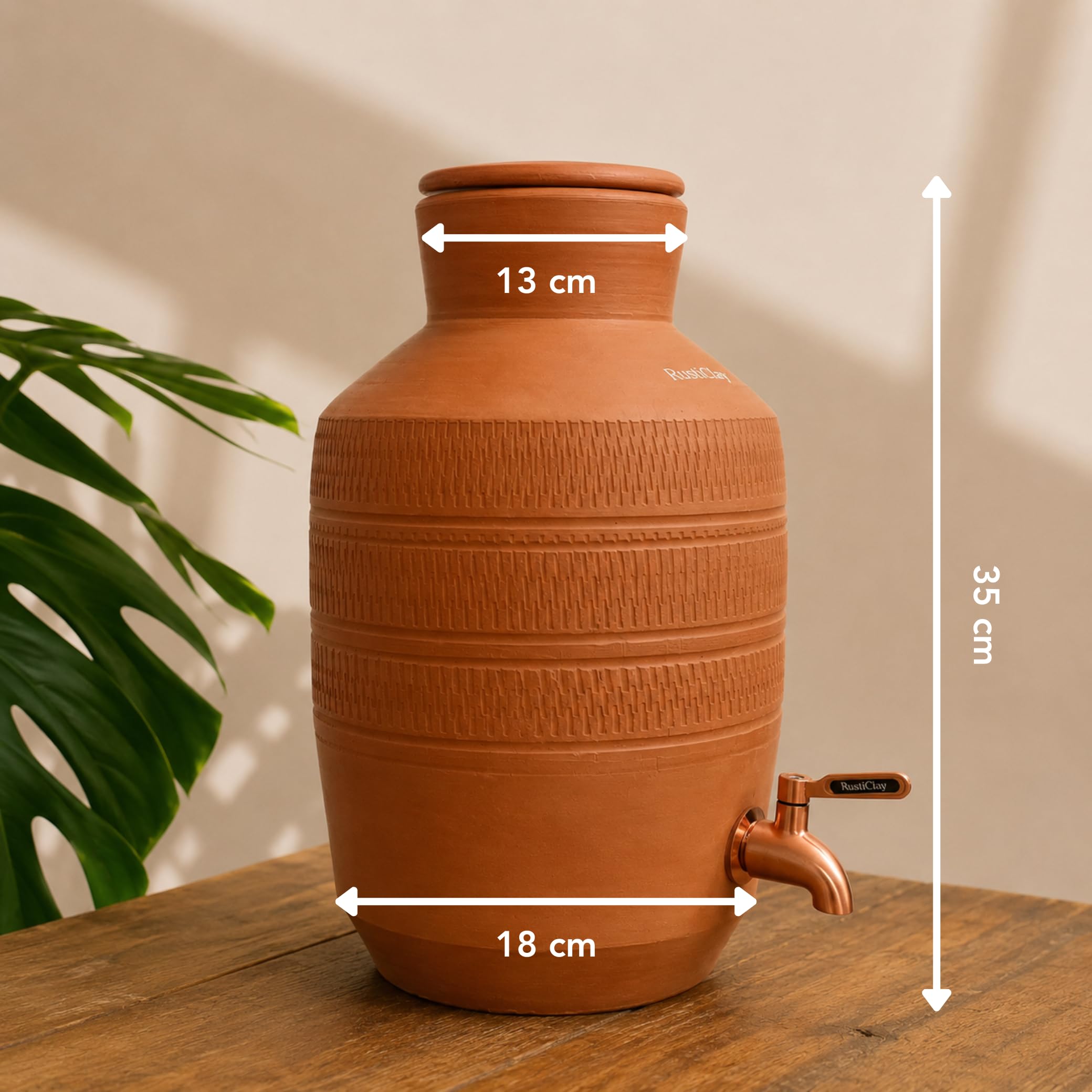 RUSTICLAY 7L Terracotta Earthen Clay Water Pot with Metal Tap