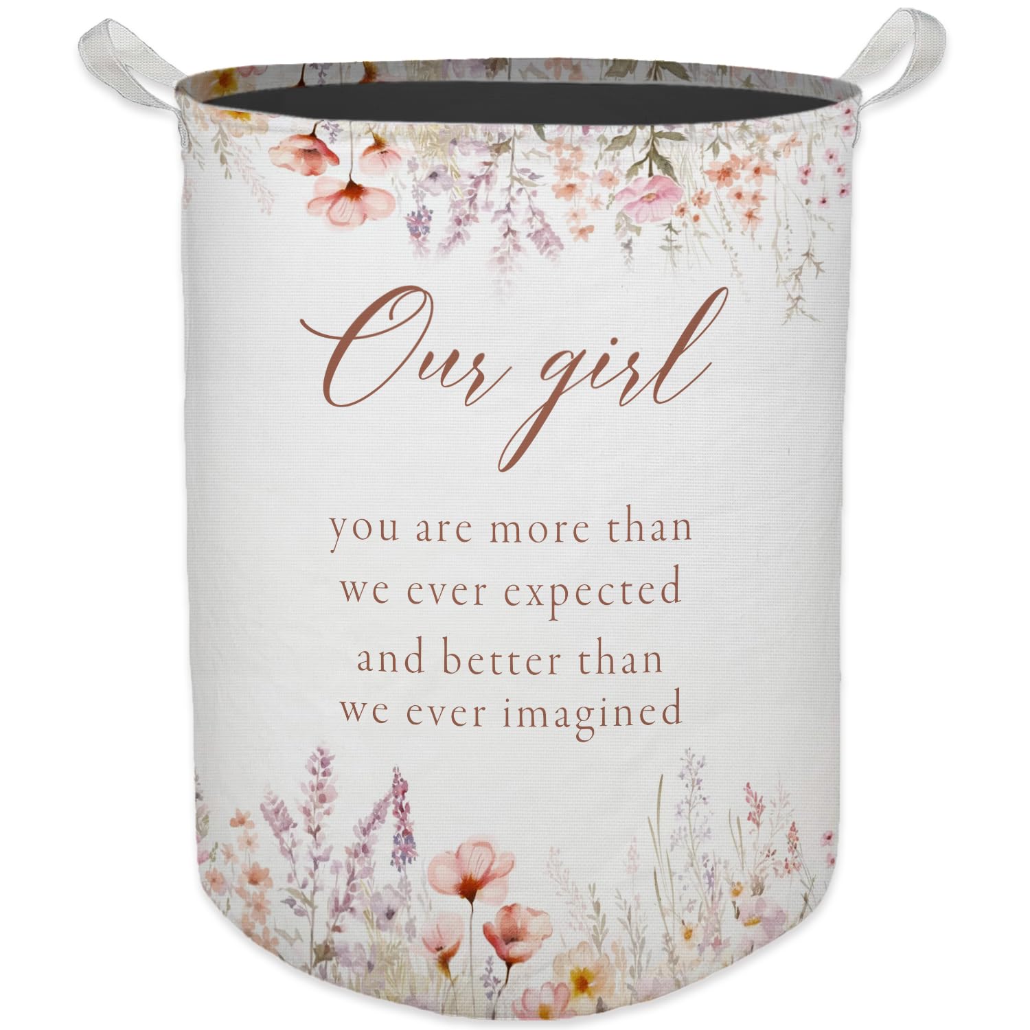 HKTZM Baby Girl Laundry Basket, Boho Floral Wildflower Waterproof Collapsible Laundry Hamper Dirty Clothes Storage Toy Bin Organizer for Toddler Girls