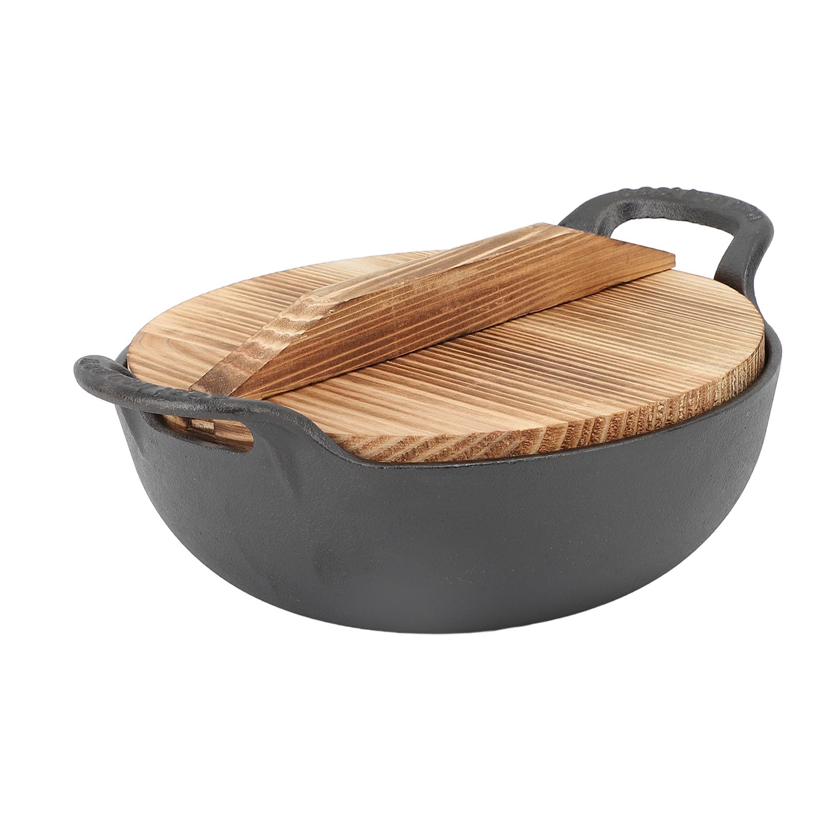 Autentyczny 14 -calowy żeliwny żeliwny, Gruby z Uchwytem, ​​płaskie Dno do Smażenia, Grillowanie, Przyprawiona, żelazna Pokrywka (25CM)
