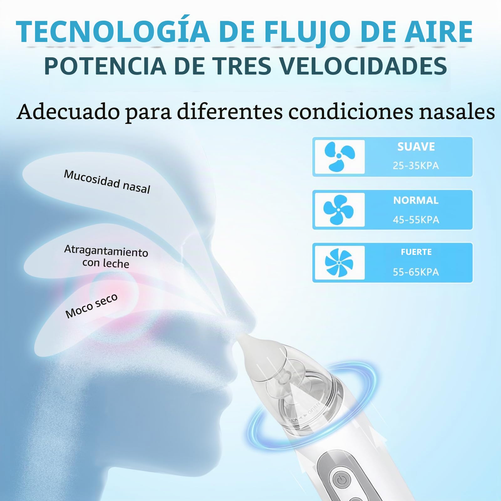 Aspirador nasal para bebé, chupador de nariz de bebé, limpiador de nariz de bebé para niños pequeños con 3 puntas de silicona suave y 3 niveles de succión ajustables, música calmante integrada