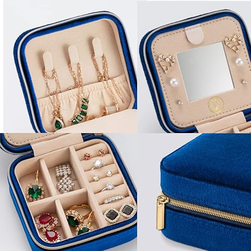 Miniatura 3 de ZPROW Joyero de viaje de terciopelo de felpa, organizador de joyas de viaje, estuche de viaje para joyas, caja de joyería de viaje, pequeña caja de