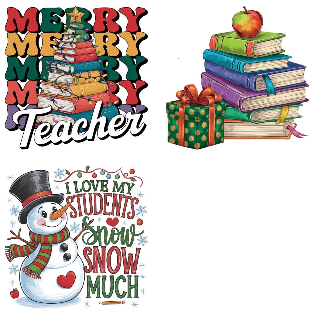 Christmas School Teacher Sublimation Iron Transfer Patch Heat Transfer Sticker Vinyl Design Iron Applique T-Shirt Clothing DIY Craft Applique Clothing Decoration (P2)