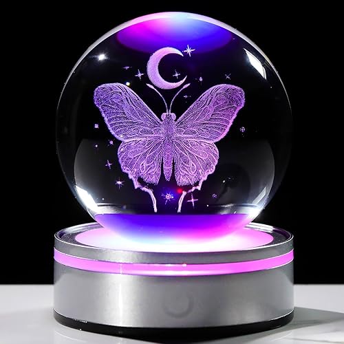 Arikyrist Mariposa 3D de Cristal con Luna Bola de 3.15 pulgadas Regalos para Mujeres e Hijas, Esfera de Arte de Cristal Coleccionable para Niñas con