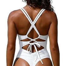 Leoparts Womens Sexy One Piece Swimsuit Ruched Tummy Control Bathing Suit Thong Crisscross Tie Back Swim Suit