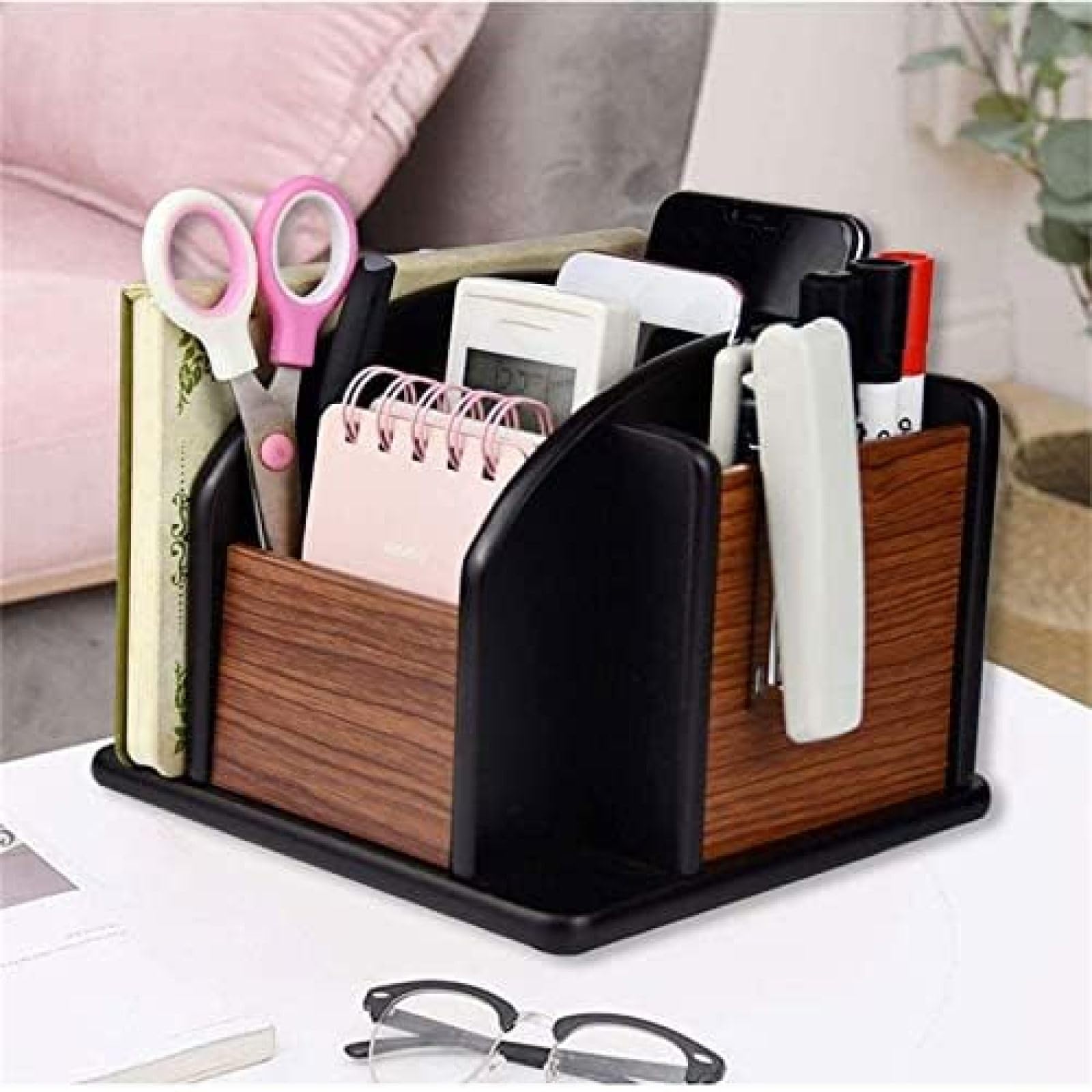 Die Organisateur De Bureau Rotatif en Bois Grande Capacité Boîte De Rangement Fournitures De Bureau Stylo en Bois Porte-Crayon,Un,Constructive23