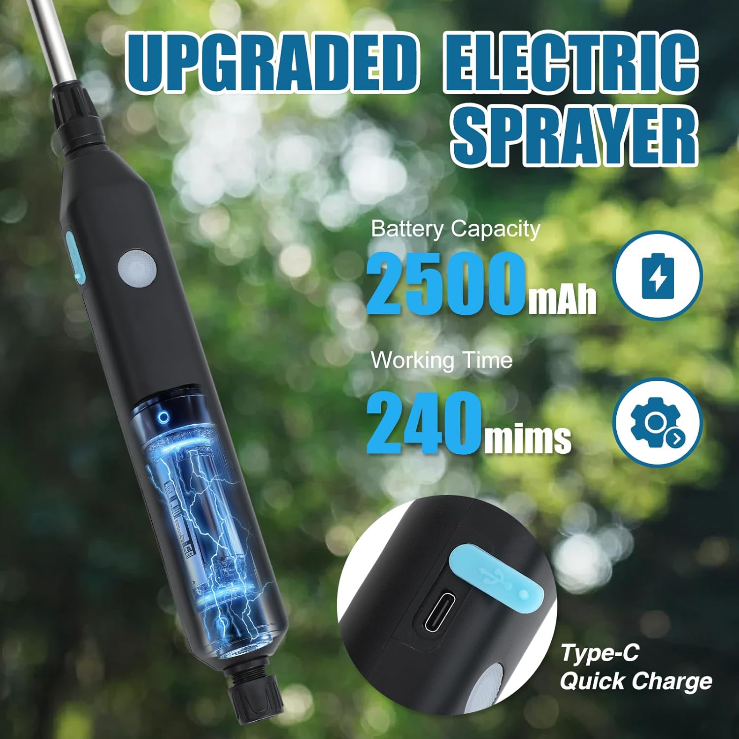 2 Gallon Battery Powered Sprayer, Electric Pump Sprayer with 4 Spray Modes Portable Garden Sprayer with Retractable Wand for Lawn, Garden, Yard - Image 5