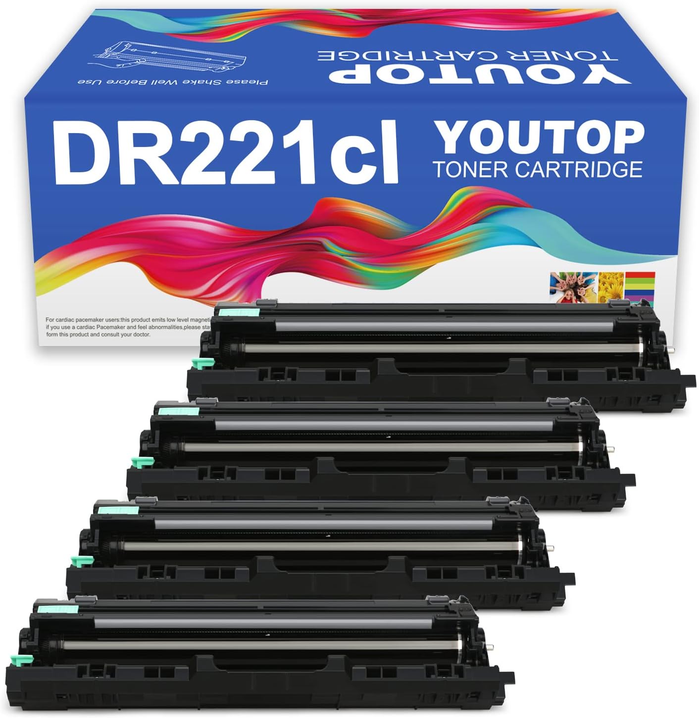 YOUTOP 4 Color Set dr221cl DR221 dr 221cl Drum Unit Remanufactured Imaging Unit dr225cl Compatible with Brother HL-3140CW HL-3170CDW HL-3180CDW HL-3150CDN MFC-9130CW MFC-9330CDW MFC-9340CDW Printer