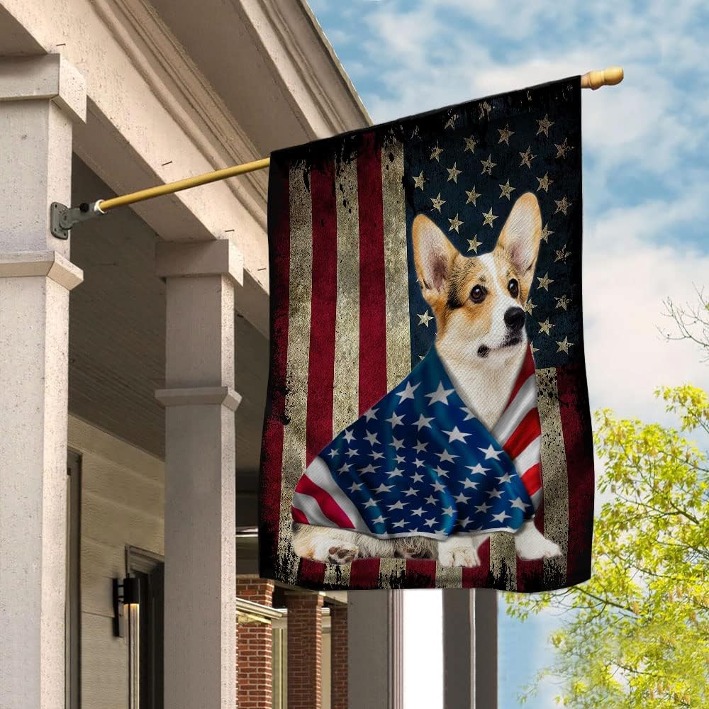American Flag Corgi Dog Wearing Flag American Patriot Patriotic 4th of july Flags 3x5 Outdoor Double Sided -USA Flags Premium Polyester-Decorative Indoor Outdoor Flag