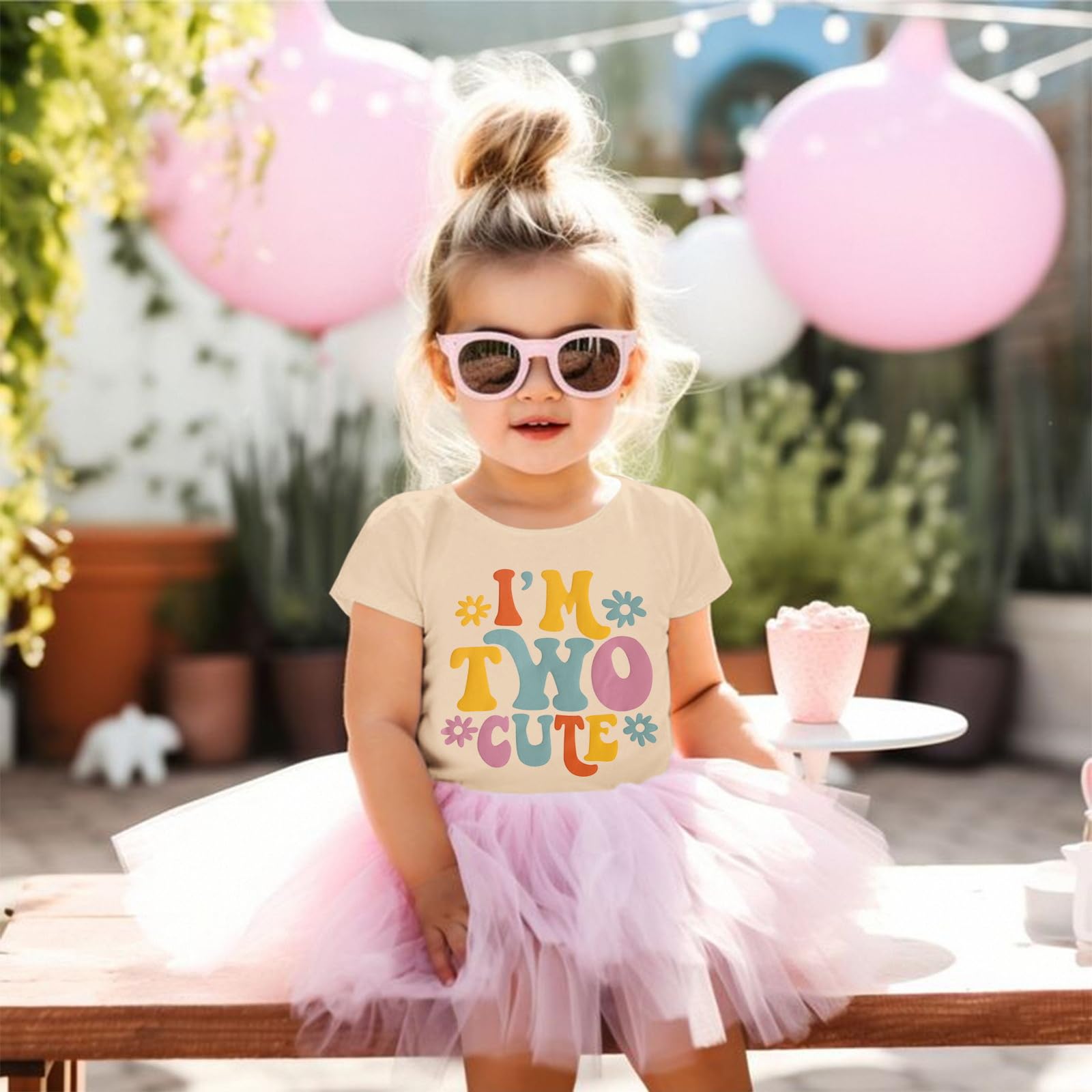 Camiseta de 2º cumpleaños para niña "I'm Two Cute", camiseta de impresora de segundo cumpleaños, camiseta de fiesta de cumpleaños, ropa de verano, manga corta, camisetas suaves de cuello redondo