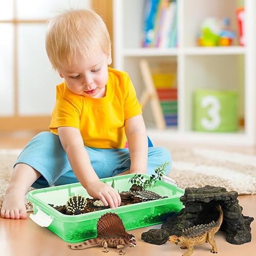Miniatura 5 de Bandeja de juego sensorial portátil de 15 pulgadas con tapa, relleno de agua, arena, cuentas y más (verde)