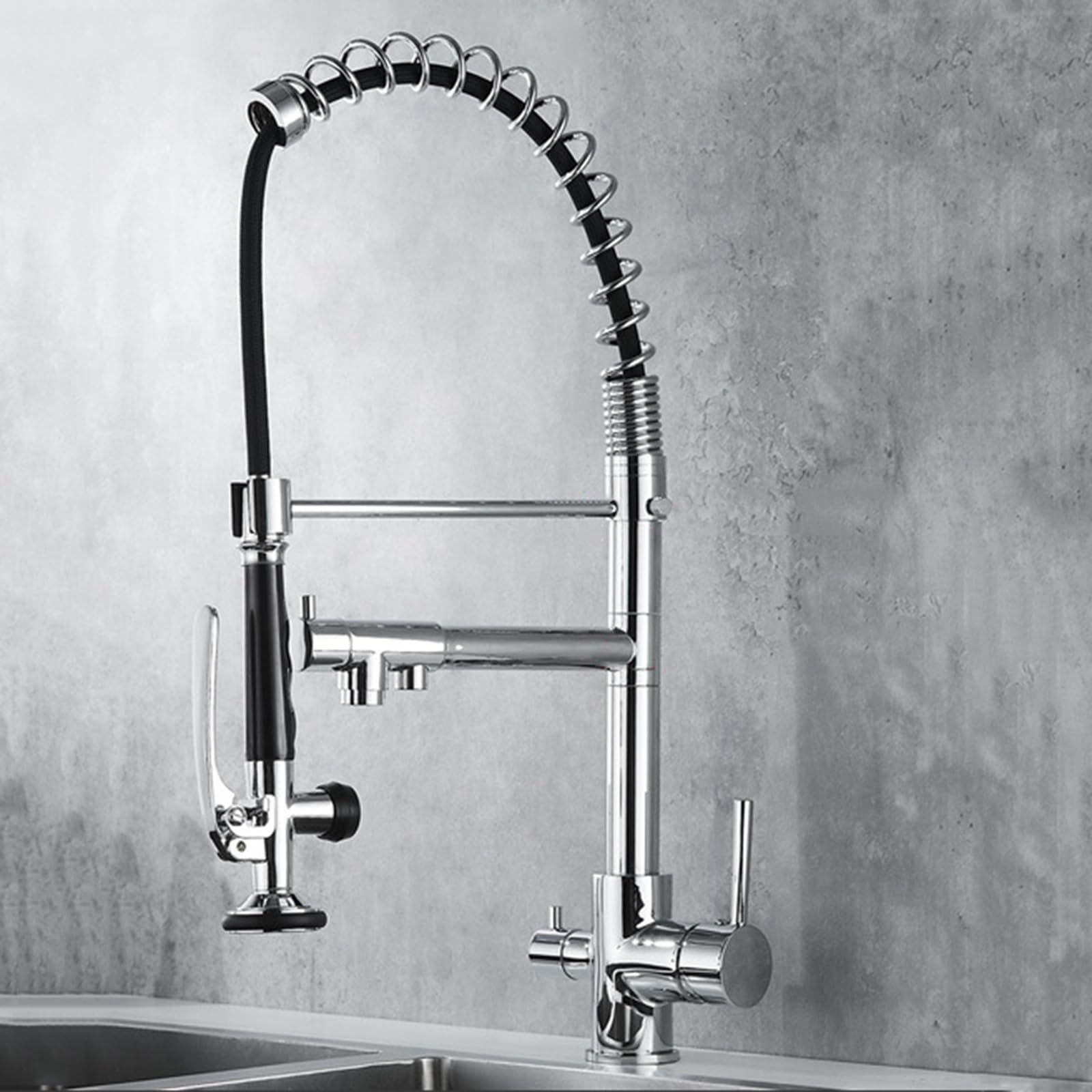 Grifo de cocina de 3 vías con 2 modos de pulverización para agua potable limpia