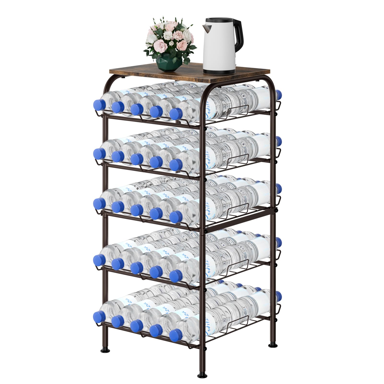 Organizador de botellas de agua de 5 niveles, soporte para botellas de agua, estante de almacenamiento de agua embotellada de gran capacidad, estante de metal para latas de refrescos, bebidas, estante