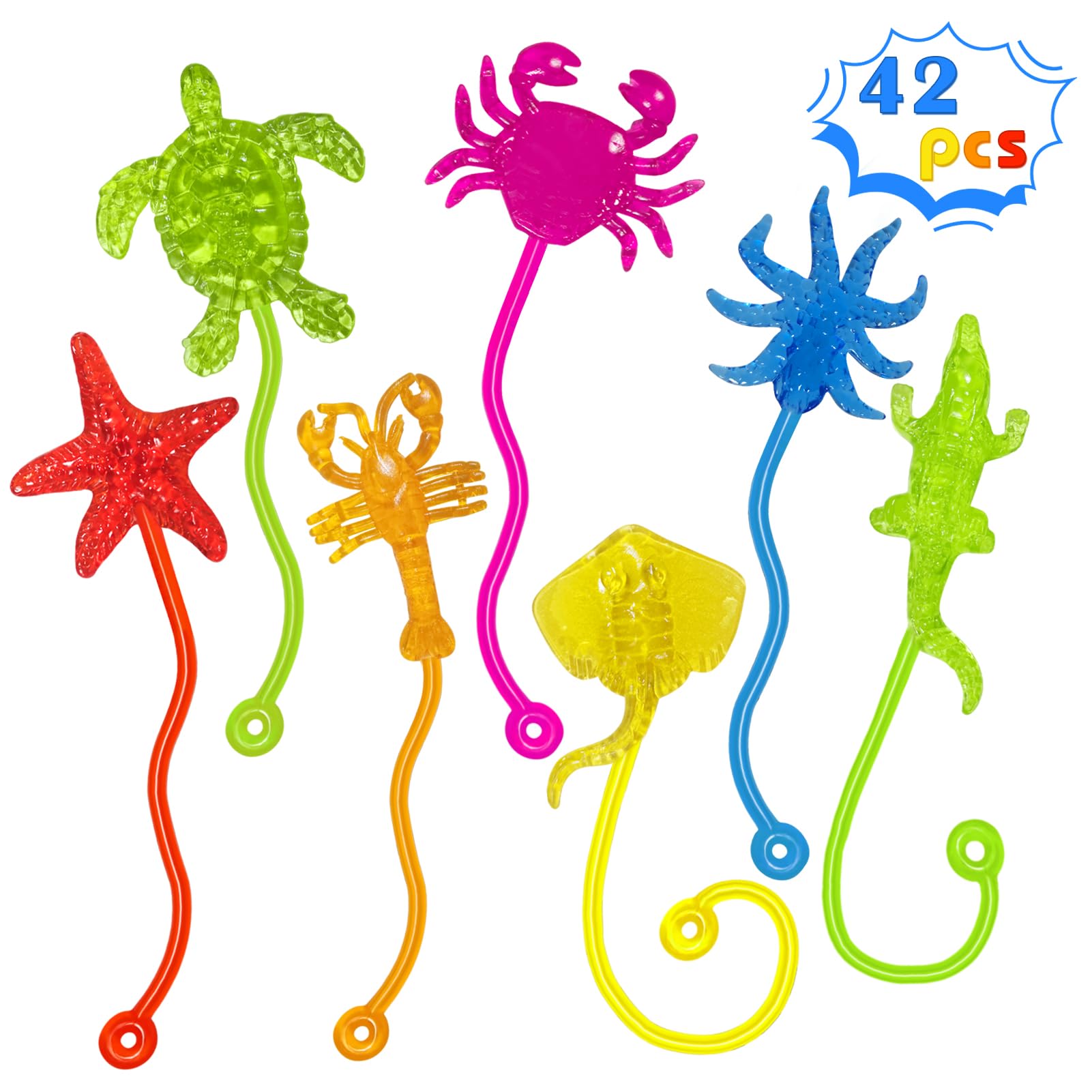 Sticky Hands Bulk 42PCS Ocean Animal Party Favors for Kids Stretchy Sticky Hand Fidget Toys Goodie Bag Stuffers Treasure Box Toys for Classroom Prizes Birthday Party Supplies Easter Egg Fillers