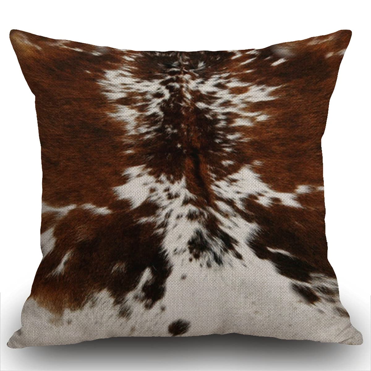 Smooffly Cushion Cover 18 x 18 Tri Color Brown Cowhide Print Throw Pillow Cover Cotton and Linen Pillow case for Sofa outdoor garden bed couch cushion 45 x 45 cm