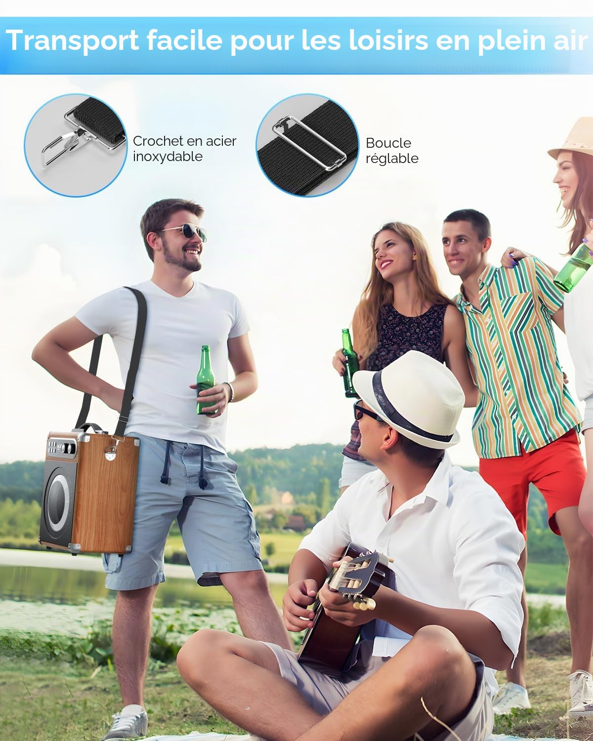 Machine de karaoké Portable, karaoké Professionnel avec 2 Microphones sans Fil UHF, système PA avec Lampe DJ, idéal pour karaoké Familial, fêtes de Chant, fêtes, Mariages (Bois)