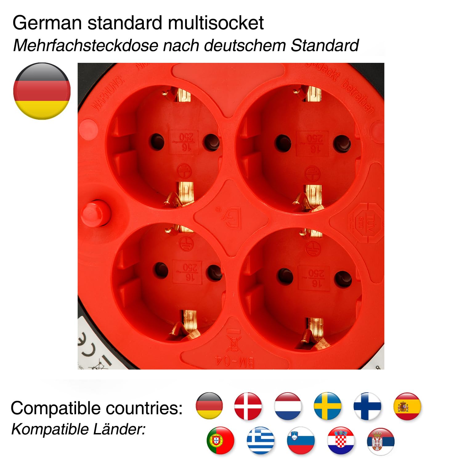 Carrete de cable DIY 4 enchufes estándar Schuko, cable H05VV-F3G1.5MM2, 25M, CE
