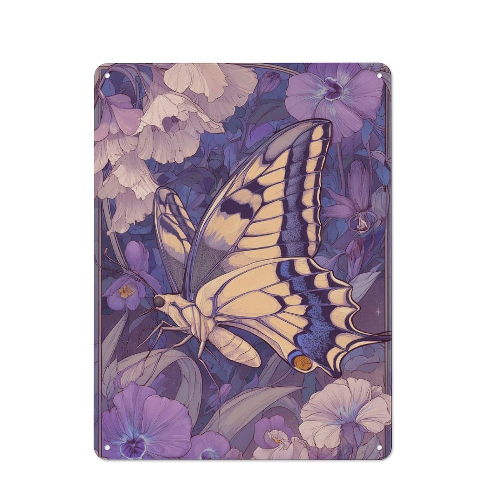 Junmoney Floral Butterfly Artistry Rustic Metal Wall Sign 40X30cm For Home Office Or Studio, For Garage, Workshop And Man Cave Decoration