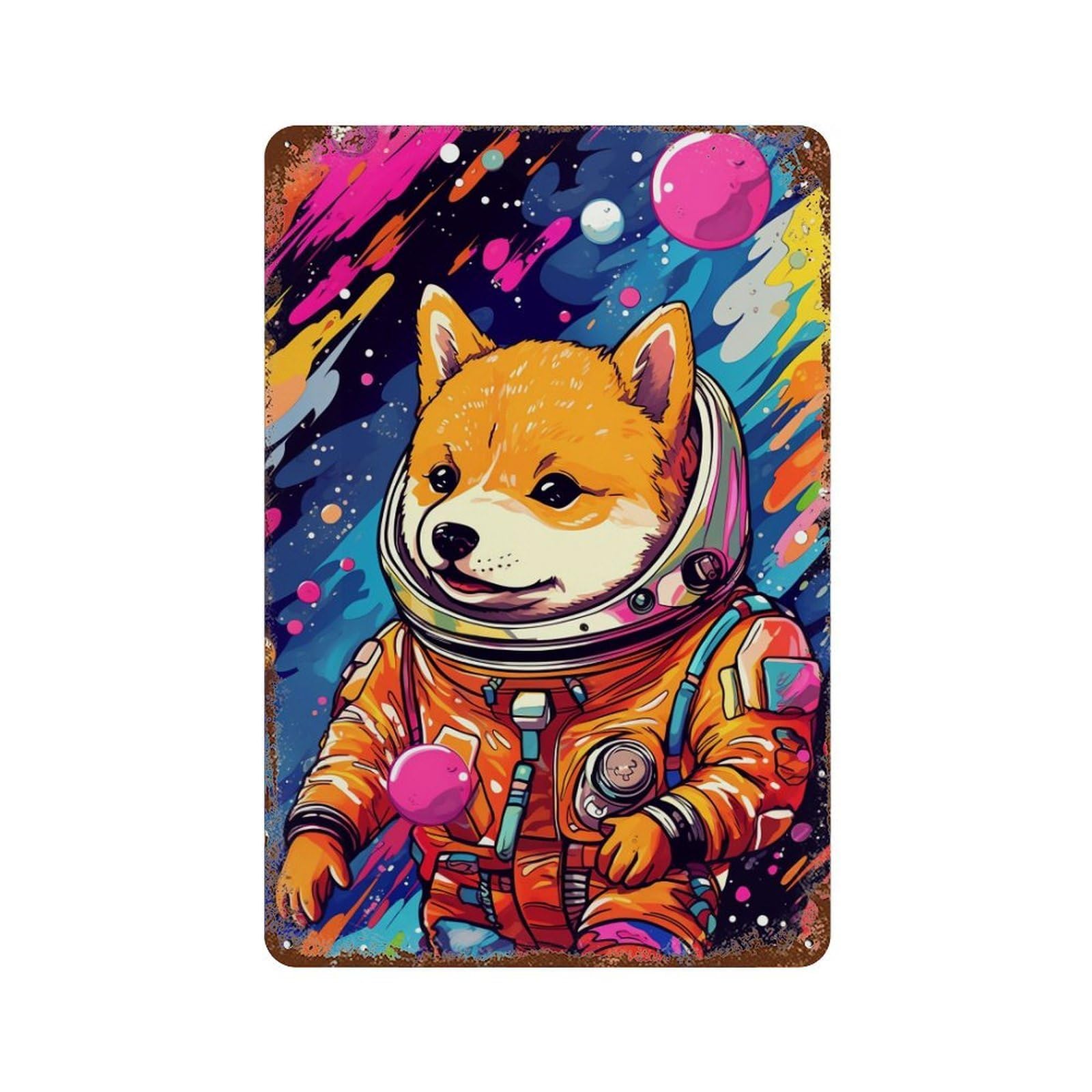 Cosmic Canine Astronaut-2 Retro Metal Sign 11.8"x7.9", Novelty Wall Decor for Farmhouse, Kitchen And Entryway Decor