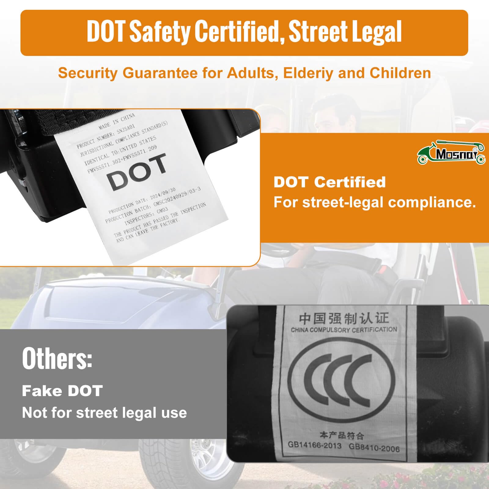 MOSNAI 61 Inch DOT Golf Car Seat Belt Kit for EZGO TXT Club Car DS Yamaha, Not Fit EZGO RXV, Club Car Precedent/Onward/Tempo and Yamaha G2, G9, G29 Drive, Drive 2