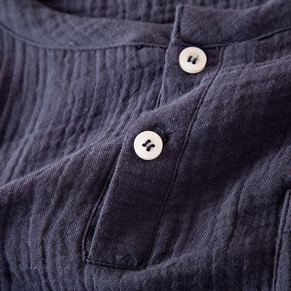 Ensemble Pyjama pour Hommes – Pyjama à Manches Courtes à 3 Boutons et Short de détente, vêtements de Nuit 2 pièces en crêpe et Gaze de Coton